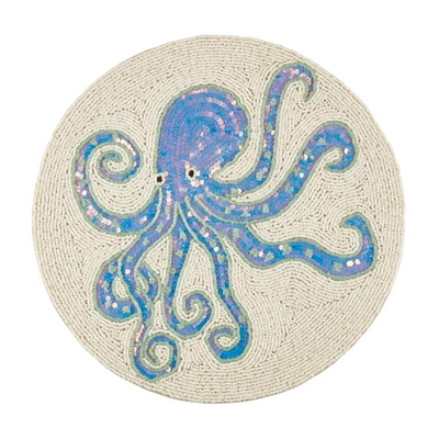Saro Lifestyle Tentacle Treasure Beaded Placemat (Set Of 4), 15"x15", Blue 7 Saro Lifestyle Tentacle Treasure Beaded Placemat (Set Of 4), 15"x15", Blue - Image 5
