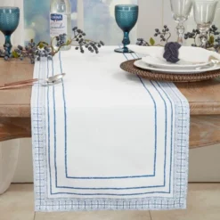 Saro Lifestyle Hand Blocked Mod Print Runner, 16"x72", Blue