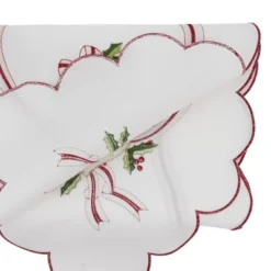 Saro Lifestyle Embroidered Christmas Runner, Ivory, 15"x69"