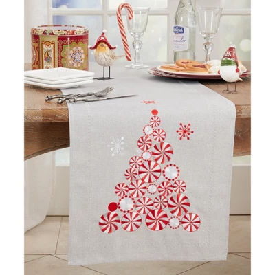Saro Lifestyle Holiday Table Runner With Peppermint Christmas Tree Design 4 Saro Lifestyle Holiday Table Runner With Peppermint Christmas Tree Design - Image 2