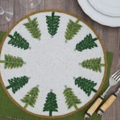 Saro Lifestyle Beaded Christmas Trees Placemat, 15" Round, White/Green (Set Of 4) 10 Saro Lifestyle Beaded Christmas Trees Placemat, 15" Round, White/Green (Set Of 4) -Saro Lifestyle GUEST 72c95981 e7fc 4610 915d c058b19615a9