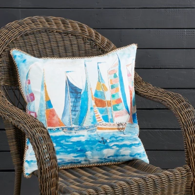 Saro Lifestyle Charming Outdoor Sail Boats Poly Filled Pillow, 20"x20", Multicolored 5 Saro Lifestyle Charming Outdoor Sail Boats Poly Filled Pillow, 20"x20", Multicolored - Image 3
