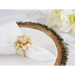 Saro Lifestyle Dazzling Delight Beaded Napkin Ring (Set Of 4), Gold -Saro Lifestyle GUEST 766b6a17 7be3 480e 98e8 4e610c701327