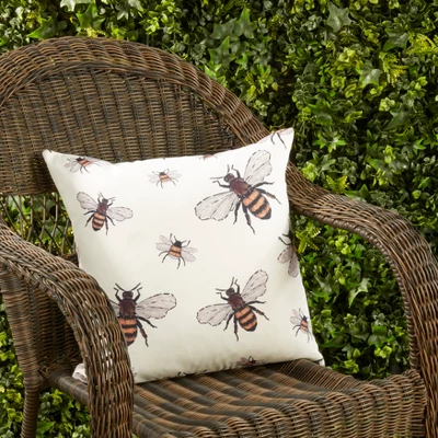 Saro Lifestyle Adorable Bumble Bee Outdoor Pillow With Poly Fill, 18"x18", Off-White 5 Saro Lifestyle Adorable Bumble Bee Outdoor Pillow With Poly Fill, 18"x18", Off-White - Image 3