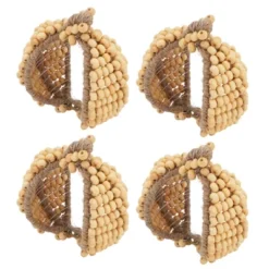 Saro Lifestyle Rustic Charm Beaded Pumpkin Napkin Ring (Set Of 4), Beige