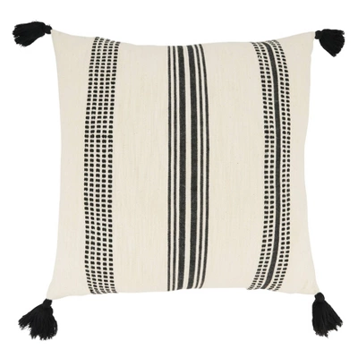 20"x20" Oversize Textured Striped Tassel Poly Filled Square Throw Pillow - Saro Lifestyle: Cotton Weave, Indoor Decor, Zippered 3 20"x20" Oversize Textured Striped Tassel Poly Filled Square Throw Pillow - Saro Lifestyle: Cotton Weave, Indoor Decor, Zippered