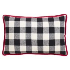 12"x20" Buffalo Plaid Joy Poly Filled Throw Pillow Black - Saro Lifestyle