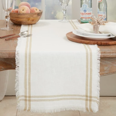 Saro Lifestyle Trendy Fringed Stripe Table Runner, Beige, 13"x72" 4 Saro Lifestyle Trendy Fringed Stripe Table Runner, Beige, 13"x72" - Image 2