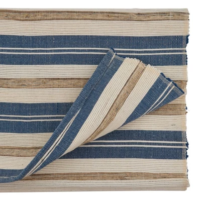 72" X 14" Water Hyacinth Striped Table Runner Blue - Saro Lifestyle: Rectangle, Non-Woven, Spot Clean, 72 Inch 3 72" X 14" Water Hyacinth Striped Table Runner Blue - Saro Lifestyle: Rectangle, Non-Woven, Spot Clean, 72 Inch