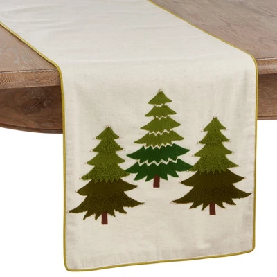 Saro Lifestyle Embroidered Christmas Tree Dining Table Runner 4 Saro Lifestyle Embroidered Christmas Tree Dining Table Runner - Image 2