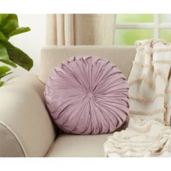 14" Velvet Pintucked Poly Filled Round Throw Pillow Lavender - Saro Lifestyle -Saro Lifestyle GUEST 7df9f891 b9e7 4503 86ac ed3ba5ffafac