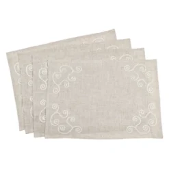 Saro Lifestyle Embroidered Swirl Design Casual Natural Linen Blend Placemat : 20x20 Inch Polyester, Machine Washable -Saro Lifestyle GUEST 7e29ea7b ad78 42c3 aa9e 9f2a6d043550