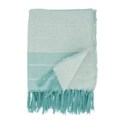 50"x60" Fringed Corded Striped Throw Blanket Aqua Blue - Saro Lifestyle: Cotton Weave, Machine Washable, Cozy For All Ages -Saro Lifestyle GUEST 7e2d9b45 d00d 47a7 aec8 abb8641490d0