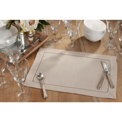 Saro Lifestyle Rochester Collection Placemat With Hemstitched Border (Set Of 12), 14"x20", Beige 5 Saro Lifestyle Rochester Collection Placemat With Hemstitched Border (Set Of 12), 14"x20", Beige - Image 3
