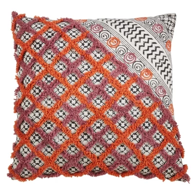 Saro Lifestyle Block Print Embroidered Decorative Pillow Cover 5 Saro Lifestyle Block Print Embroidered Decorative Pillow Cover - Image 3