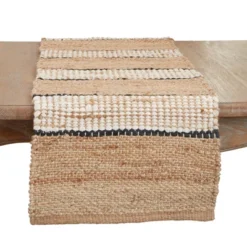 Saro Lifestyle Earthy Jute Stripe Table Runner, Beige, 16"x72" -Saro Lifestyle GUEST 7fce9eb8 708f 492a aa51 a124806b86a2