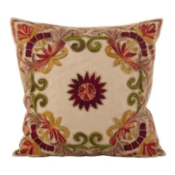 Saro Lifestyle Embroidered Floral Design Beaded Cotton Poly Filled Throw Pillow -Saro Lifestyle GUEST 816bc016 7f0e 4c13 96bc 12eb878c00fe