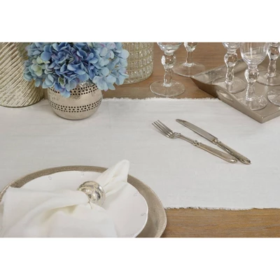 16"x72" Fringed Design Stone Washed Table Runner Ivory - Saro Lifestyle: Machine Washable, Plain Weave Linen 3 16"x72" Fringed Design Stone Washed Table Runner Ivory - Saro Lifestyle: Machine Washable, Plain Weave Linen