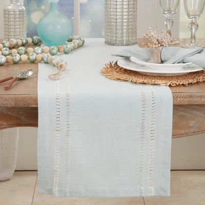 Saro Lifestyle Leno Stripe Elegance Table Runner, Blue, 13"x72" 4 Saro Lifestyle Leno Stripe Elegance Table Runner, Blue, 13"x72" - Image 2