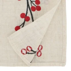 Saro Lifestyle Holiday Cheer Embroidered Berry Table Runner, 16"x72", Beige
