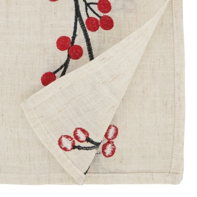 Saro Lifestyle Holiday Cheer Embroidered Berry Table Runner, 16"x72", Beige 3 Saro Lifestyle Holiday Cheer Embroidered Berry Table Runner, 16"x72", Beige