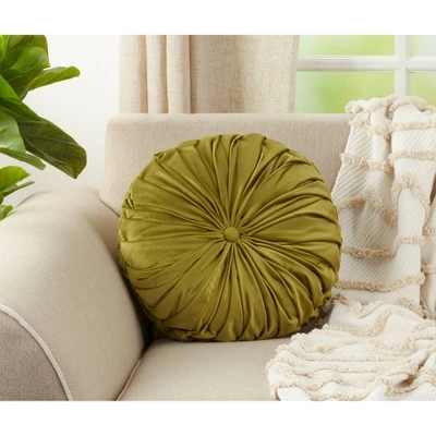 14" Round Velvet Pintucked Poly Filled Throw Pillow Kiwi - Saro Lifestyle 5 14" Round Velvet Pintucked Poly Filled Throw Pillow Kiwi - Saro Lifestyle - Image 3