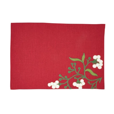 Saro Lifestyle Merry Mistletoe Placemat (Set Of 4), 13"x19", Red 6 Saro Lifestyle Merry Mistletoe Placemat (Set Of 4), 13"x19", Red - Image 4