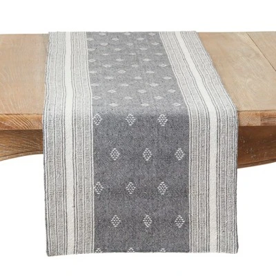 Saro Lifestyle Diamond Patterned Woven Stripe Table Runner, 16"x72", Gray 5 Saro Lifestyle Diamond Patterned Woven Stripe Table Runner, 16"x72", Gray - Image 3