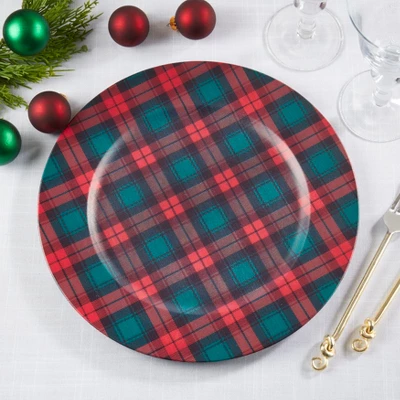 Saro Lifestyle Tartan Style Charger Plate (Set Of 4), 13"x13", Red 6 Saro Lifestyle Tartan Style Charger Plate (Set Of 4), 13"x13", Red - Image 4