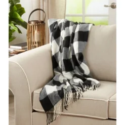 Buffalo Plaid Check Pattern With Tassel Trim Throw Blanket - Saro Lifestyle -Saro Lifestyle GUEST 8d7747dc 8ca6 452d bf7f 270e1196dfd7