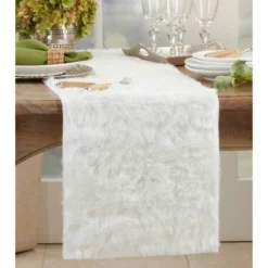72"x15" Faux Fur Table Runner White - Saro Lifestyle -Saro Lifestyle GUEST 8dc8a352 2441 44b0 a669 052449748d4a