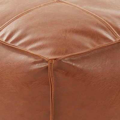 Saro Lifestyle Vintage Inspired Faux Leather Patchwork Pouf, 18"x18"x16", Brown 4 Saro Lifestyle Vintage Inspired Faux Leather Patchwork Pouf, 18"x18"x16", Brown - Image 2