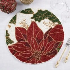 Saro Lifestyle Intricate Beaded Poinsettia Placemat (Set Of 4), 14", Multicolored -Saro Lifestyle GUEST 90440416 f21e 45d8 b9e6 96c349ac4a36