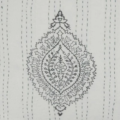 Saro Lifestyle Cotton Throw Pillow Cover With Block Print Taj Kantha Stitch Design 4 Saro Lifestyle Cotton Throw Pillow Cover With Block Print Taj Kantha Stitch Design - Image 2