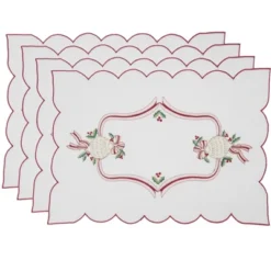 Saro Lifestyle Embroidered Christmas Placemat, 14"x20" Oblong, Ivory (Set Of 4)