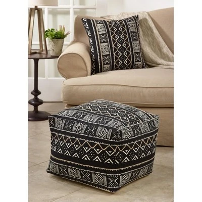 Saro Lifestyle Mudcloth Pouf, 20"x20"x14" Square, Black 4 Saro Lifestyle Mudcloth Pouf, 20"x20"x14" Square, Black - Image 2