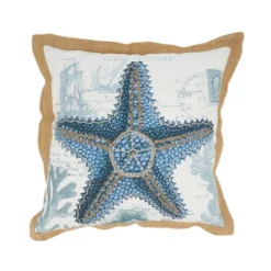 Saro Lifestyle Coastal Outdoor Starfish Poly Filled Pillow, 18"x18", Blue -Saro Lifestyle GUEST 9182890a 0b45 471b b58e b5b87f59a7e3