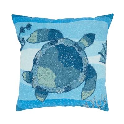 Saro Lifestyle Outdoor Embroidered Turtle Poly Filled Pillow, 20"x20", Blue 6 Saro Lifestyle Outdoor Embroidered Turtle Poly Filled Pillow, 20"x20", Blue - Image 4