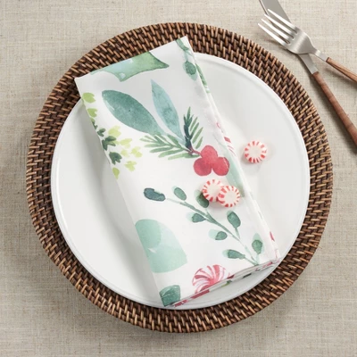 Saro Lifestyle Christmas Foliage And Candy Canes Napkin, 20" Square, Multi (Set Of 12) 3 Saro Lifestyle Christmas Foliage And Candy Canes Napkin, 20" Square, Multi (Set Of 12)