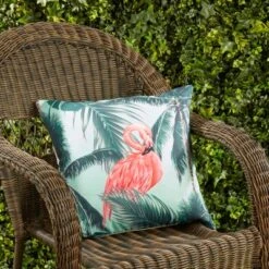 Saro Lifestyle Tropical Flamingo And Palm Tree Outdoor Pillow With Poly Fill, 18"x18", Blue -Saro Lifestyle GUEST 95353a40 de5f 43ac b2ed 96591eba9adf