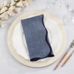 Saro Lifestyle Chic Scallop Napkin (Set Of 4), 20", Blue -Saro Lifestyle GUEST 96d23878 5ce3 4425 9a3c 42c5f86358d3