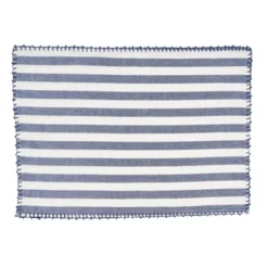 Saro Lifestyle Classic Striped Whipstitch Pom Pom Placemat (Set Of 4)