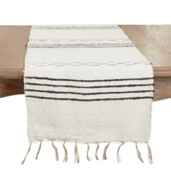 Saro Lifestyle Sleek Dash And Stripe Table Runner, Beige, 16"x72" 7 Saro Lifestyle Sleek Dash And Stripe Table Runner, Beige, 16"x72" -Saro Lifestyle GUEST 999bf5b9 ece2 4e97 8c62 ed47e659a7dd