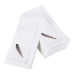 Saro Lifestyle Handmade Gray Feather Embroidery Napkin With Hemstitched Border (Set Of 6), 20"x20", White -Saro Lifestyle GUEST 9c073889 1406 4818 9824 106d0a998cee