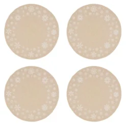 Saro Lifestyle Saro Lifestyle Embroidered Snowflakes Round Placemats (Set Of 4), Natural, 14" -Saro Lifestyle GUEST 9c097638 8c2f 455f ad95 de9bd8278aaa