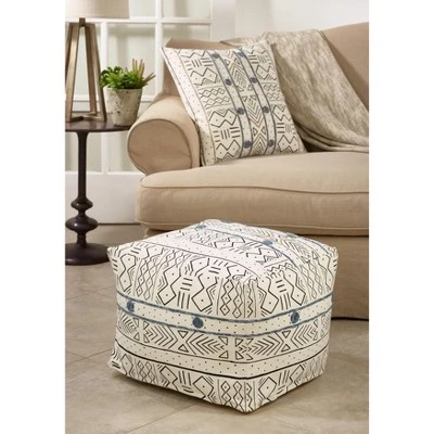 Saro Lifestyle Saro Lifestyle Light Mudcloth Floor Pouf, White, 20"x20"x14" 4 Saro Lifestyle Saro Lifestyle Light Mudcloth Floor Pouf, White, 20"x20"x14" - Image 2