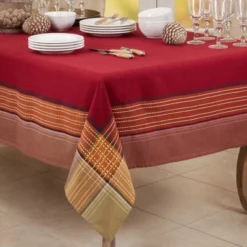 Saro Lifestyle Plaid Border Tablecloth, Multi, 70" X 70" -Saro Lifestyle GUEST 9f7318f5 d5c8 45bf b4cb 2cec3919db9c