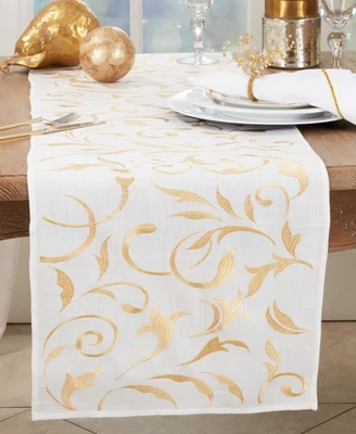 Saro Lifestyle Botanical Embroidered Leaves Table Runner 4 Saro Lifestyle Botanical Embroidered Leaves Table Runner - Image 2