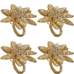 Saro Lifestyle Napkin Rings With Beaded Flower Design (Set Of 4)
