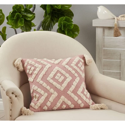 18"x18" Tufted Tassel Design Square Throw Pillow Cover Pink - Saro Lifestyle 4 18"x18" Tufted Tassel Design Square Throw Pillow Cover Pink - Saro Lifestyle - Image 2